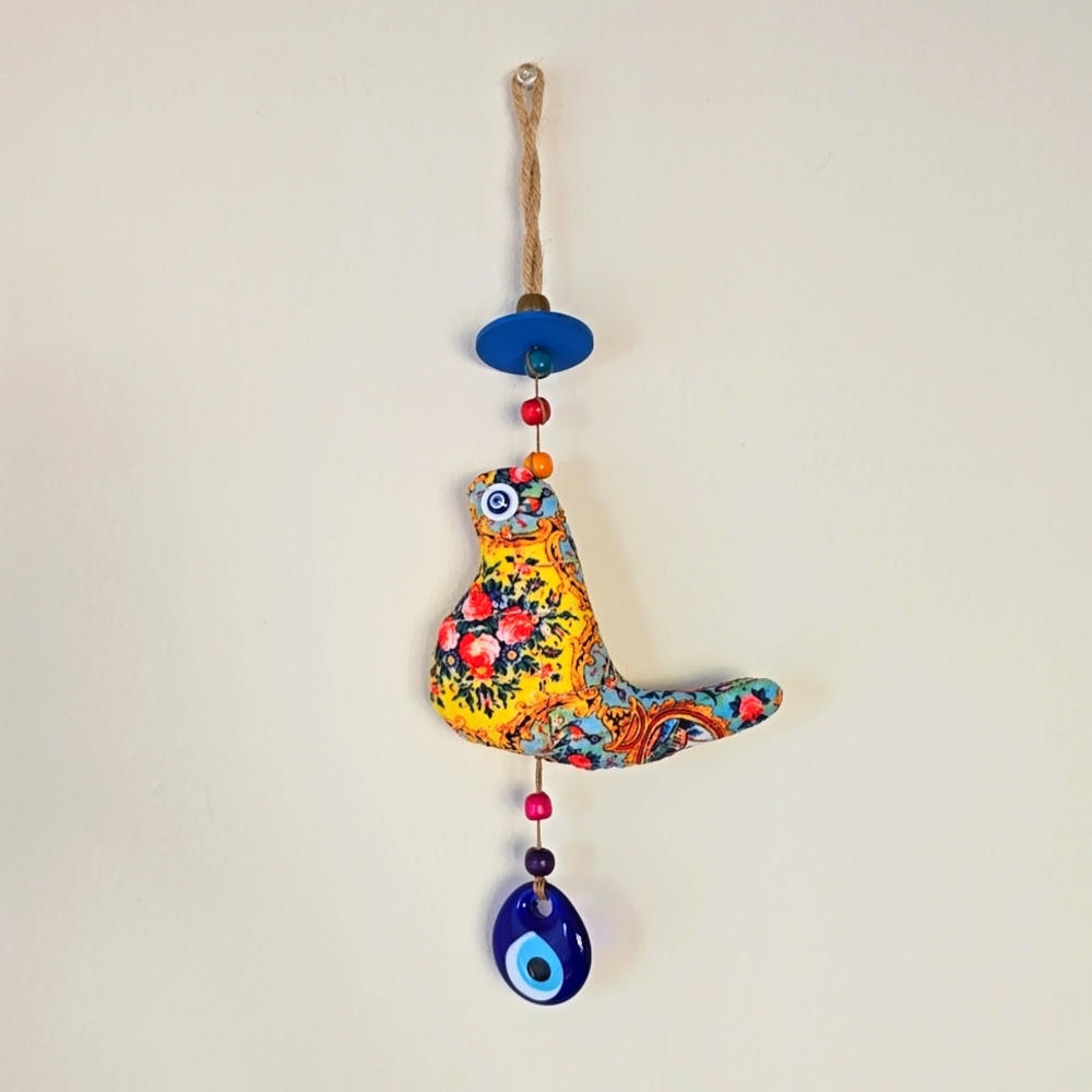 Wall Decorating Amen Fabric Bird Blue Evil eyes 12"×5"
